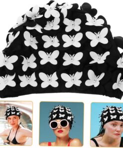 VALICLUD Damen Badekappe mit Schmetterlingsmuster aus Flexiblem Nylon für Langes Haar Kopfmüdigkeit Modische Schwimmhaube für Pool und Schwimmen