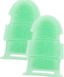 STOBAZA Massagehandschuhe Silikon 2 Stück Doppelseitige Bademassagehandschuhe mit Borsten und Massagerillen Körperpeeling für Männer und Frauen Tiefenreinigung Dusche Bad Zubehör