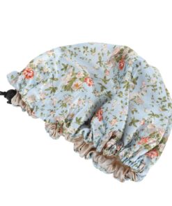 STOBAZA Duschhaube für Kinder Verstellbare Schlafmütze aus Atmungsaktivem Polyester mit Blauem Blumenmuster Rutschfester Haarschutzhut für Tägliche Reinigung und Gesichtswäsche Geeignet