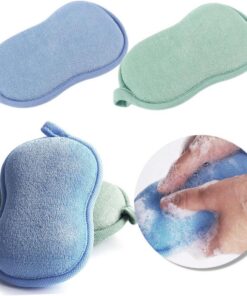 Healvian 2 Stück Doppelseitige Badeschwämme für Kinder mit Sanfter Reinigung und Entfernung von Hornhaut aus Pflanzlichen Fasern für Dusche und Spa