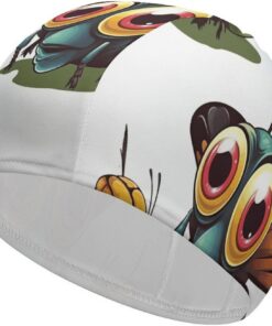 Badekappe mit Cartoon-Insekten, hohe Elastizität, passend für langes Haar, kurzes Haar, bequem, große Duschhaube zur Reduzierung des Widerstands und Haarschutz