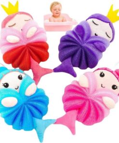 4er-Pack Baby-Schwamm-Badeball, Cartoon-Schwamm-Peeling-Netzball, Badepuffer, Dusche, Luffa-Schwamm, Dusch-Haargummi für Kinder