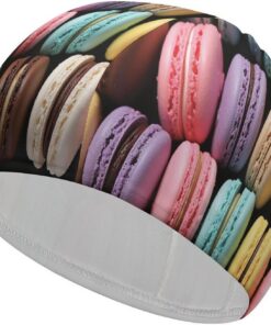 Badekappe mit Macaron-Keksgeschmack, hohe Elastizität, passend für langes Haar, kurzes Haar, bequeme, große Duschhaube für Zugreduzierung und Haarschutz