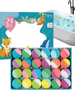 Badebälle für Kinder 24 Stück sanft erfrischend regenbogenfarben | mit Überraschungsspielzeug im Inneren für Teenager, , Kinder, , Mädchen