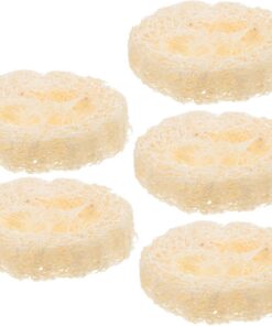 OUNONA 5 Stück Natürliches Luffa Seifenpad mit Seifenhalter aus Kunststoff Stark Wasserabsorbierend und Schonend für Badezimmer und Seifenablage