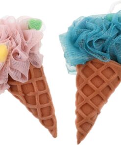 2 Stück Tragbare Badeschwämme in Eiscreme design Elastische Duschschwämme für Haushaltsgebrauch Schnelltrocknend Hygienisch zur Effektiven Körperreinigung und Hautpflege