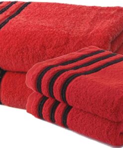Collection Waschlappe, Frottee, 550 g, 100% hochwertige Baumwolle, Baumwolle, Rot/Schwarz, 2 Serviettes + 2 Draps de Douche