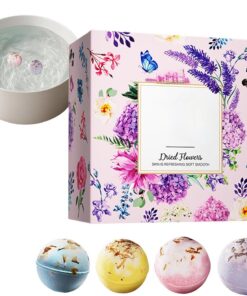 Badbomben für Damen 4 Stück Badezusatz mit getrockneten Blüten | Brausebomben Set im Geschenkkarton für Ladies, Mütter, Spa, Date Night, Reise, Badezimmer