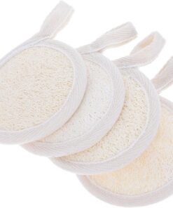 Healvian Natürliche Luffa Pads 4 Stück Gesichts und Körperpeeling mit Elastischem Band für Dusche und Tiefenreinigung