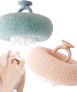 Luffa-Schwamm – Sonnenblumen-Badeschwamm | 2 Stück PVC-Saugnapf-Ball, 80 g, leicht, für Spa, Fitnessstudio, Badezeit, Zubehör für Damen, Herren, Reisen, Strand, Zuhause, Hotel, tägliche Dusche