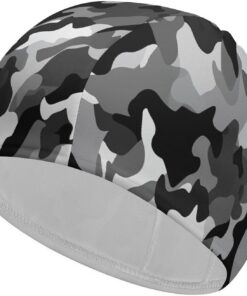 Badekappe mit hoher Elastizität, für langes Haar, kurzes Haar, bequem, große Duschhaube für Zugreduzierung und Haarschutz, Schwarz / Grau / Weiß