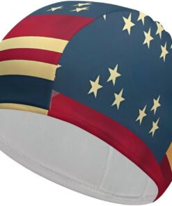 Badekappe mit amerikanischer Flagge, hohe Elastizität, passend für langes Haar, kurzes Haar, bequem, große Duschhaube für Zugreduzierung und Haarschutz