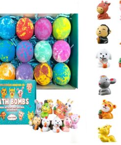 Badekugeln Kinder mit überraschung, 12 Stück Handgefertigte Sprudelkugeln für Kinder, Bunte Fizzkugel für Schaumbildung, Land und Meerestier Motive (C)