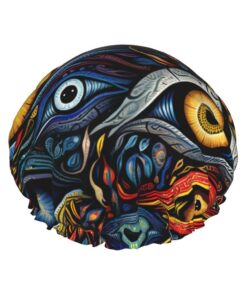 Eyes 1 Badekappe mit Aufdruck für langes Haar und kurzes Haar, waschbar, elastisches Band, Badehaarmütze für langes Haar, Zopf