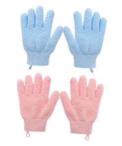 VALICLUD Duschhandschuhe zur Tiefenreinigung und Entfernung Abgestorbener Haut mit Fünf Fingern 4 Stück aus Polyester mit Langem Riemen für Sanftes Peeling Beim Baden