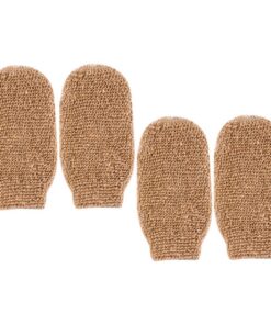 OUNONA Peelinghandschuhe aus Leinen Geeignet für Camping und Hotelaufenthalte Tragbar 4 Stück-pack Reichhaltiger Schaum Khaki Badehandschuhe zum Sanften Peeling für Körper und Gesicht