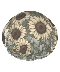 Badekappe mit Sonnenblumen-Aufdruck für langes Haar und kurzes Haar, waschbar, elastisches Band, Badehaarmütze für langes Haar, Zopf