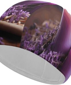 Badekappe, Lavendel mit Kerzen, hohe Elastizität, passend für langes Haar, kurzes Haar, bequem, große Duschhaube für Zugreduzierung und Haarschutz