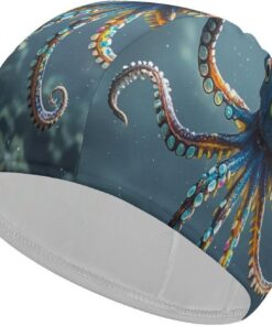 Octopus Badekappe mit hoher Elastizität, passend für langes Haar, kurzes Haar, bequem, große Duschhaube zur Reduzierung des Widerstands und Haarschutz