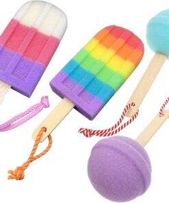 Healvian 4 Stück-pack Bunter Duschschwämme aus Weichem Schwamm mit Reichem Schaum und Praktischem Aufhänger Geformt für Erwachsene und Kinder zur Sanften Körperwäsche Zufällige Farbe