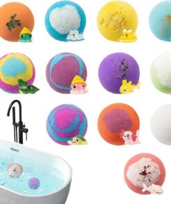 Badebällchen für Kinder,12-teiliges Set mit Überraschungsspielzeug - Mädchen Bubble Bath Salz Bälle Set,als Partygeschenk, für die Weihnachtsstrumpf-Füllung, Badespaß und Entspannung für