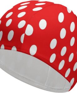 Badekappe mit hoher Elastizität, für langes Haar, kurzes Haar, bequem, große Duschhaube für Zugreduzierung und Haarschutz, Rot und Weiß