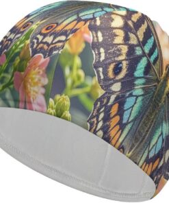 Badekappe mit Schmetterlingsmotiv, hohe Elastizität, passend für langes Haar, kurzes Haar, bequeme, große Duschhaube zur Reduzierung des Widerstands und Haarschutz