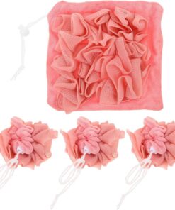 VALICLUD 4 Stück Pack Duschschwämme aus Netzgewebe Sanfter Peeling Badeschwamm mit Integriertem Seifennetz Schnelltrocknend und für Familien