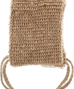 Jute Rückenschrubber mit Griffen für Dusche, Khaki | Tiefes Peeling, für Damen und Herren, Bad Accessoire mit Zugband, 1 Stück