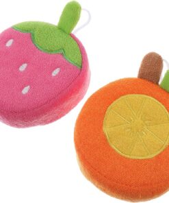 OUNONA 2 Stück Frucht Duschschwämme mit Cartoon Motiven aus Schwamm Entfernt Abgestorbene Haut und Erzeugt Schaum Badezubehör für Kinder und Babys