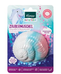 Kneipp naturkind Farbsprudelbad Zaubermuschel - Badezusatz mit wertvollem Traubenkern- & Avocadoöl - Schwimmende Muschel Duft nach Wassermelone für magischen Spaß in der Badewanne - 1St., 85g