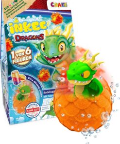 INKEE Surprise Dragons - Badebombe Kinder mit Überraschung, Drachen Spielzeug Figur im Inneren – Badekugel Kinder Cola-Orange Duft – Badespaß Badekugeln mit Überraschung (1x100g)