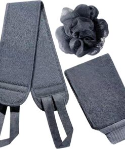 Shower Body Scrubber - 3 Back Scrubber & Bath Shower Scrubber Set - Double Side Bath Gloves Bath Flower Pull Back Bath Towel Shower Accessories for Men and Women