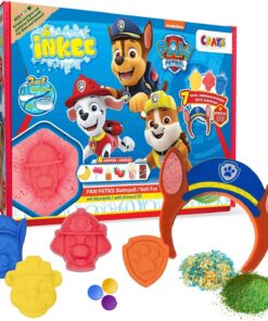 INKEE Paw Patrol Badeset Geschenkbox - 7 Badezusätze & Kinder Badebomben | Pflegendes Badesalz mit Jojobaöl, Badestaub und Schwamm-Krone. Perfekt zum Adventskalender Befüllen für kleine Fans