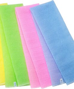 Modu 4 Stück lange Peeling-Waschlappen – afrikanisches Badennetz, Schwamm, Luffa, japanischer Waschlappen, Körper- und Rückenschrubber für Dusche, Tiefenreinigung (Rosa, Himmelblau, Gelb, Grün)