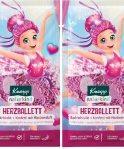 Kneipp naturkind Badekristalle + Konfetti Herzballett - Badezusatz mit Himbeerduft - Für sensible Kinderhaut - 40g (Packung mit 2)