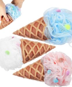 3 Stück Eiscreme Badeschwamm aus Pe mit Schlaufe Niedlicher Kinder Luffaschwamm für Langanhaltende Nutzung im Kinderbad