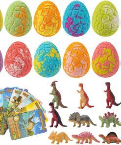 Badekugeln mit Spielzeug im Inneren | blumig und fruchtig 12 Dinosaurier-Eier Karten – Schaumbomben für Pool und Bad | für Mädchen Geburtstag Party Pool