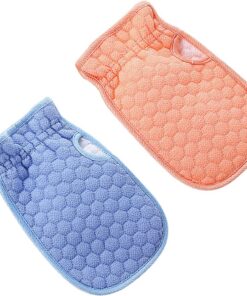2 x Peeling-Duschbad-Handschuhe für Dusche, Spa und Körperpeeling, weich, für Männer, Frauen und Kinder, Blau + Rosa