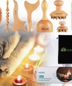 MHM 8 in 1 Komplettes Holztherapie-Massage-Set für Körperformung, Reduktion oder Cellulite und mehr
