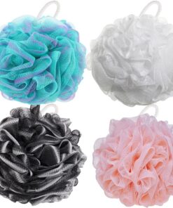 Luffas Badeschwämme für Dusche, 60 g/Stück, Netz-Peeling, Luffas, Bade-Haargummis für Dusche, Peeling, 4 Stück