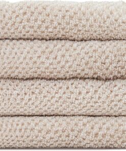 Cozy Earth Nantucket Waschlappen aus 60 % Baumwolle, 40 % Viskose aus Bambus | 600 g/m² Plüsch und schnelltrocknend mit Reis-Webmuster, 4 Stück, 33 cm x 33 cm, Luxus-Waschlappen, Sand