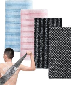 Körperpeeling-Handtuch, 4 Stück, doppelseitiges langes Handtuch für Dusche und Bad, Rückenschrubber mit weicher strukturierter Reinigung, Badzubehör für Männer und Frauen, Badezimmer, Spa, Zuhause