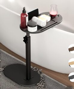 Yumkfoi Badewannentablett aus Bambus mit verstellbarer Höhe, freistehender Badewannen-Caddy für Badewanne gegen die Wand, Wannen-Organizer, geeignet für luxuriöses Spa und Hauseinweihungsgeschenk –