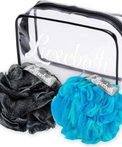 Luxebath Luffa Peeling-Körperschrubber – Dusch-Luffa für Damen und Herren – Körperschwamm mit tragbarer Reisetasche (Schwarz und Grün)