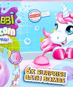 Simba Baff Bombz Unicorn Surprise – 6er Set Glibbi Badebombe mit Überraschung, zufällige Auswahl aus 3 Farben & 1 von 6 Einhorn-Figuren, 100 g, für Kinder ab 3 Jahren