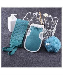 3 Stück langer Rückenschwamm mit Seilgriffen, Rückenschrubber für Bad, Dusche, Netzschwamm, Peeling, Körperpeeling, Stretch, Blau