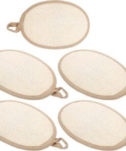 VALICLUD 5 Stück Natürlicher Ägyptischer Luffa Peelingschwamm Ellipsenförmig Weiß mit Kaffeebordüre Sanfter Dusch und Gesichtspeeling Schwamm für Spa Körperpflege und Gesundes Hautgefühl
