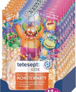 tetesept KIDS Knisterschaumbad Monsterparty – 12 x 45 g – Pflegender Badezusatz für Kinder ab 3 Jahren – Schaumbad mit Knister-Effekt