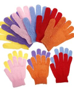 Badehandschuhe 6 Paar aus Nylon für Körperpeeling und Tiefenexfoliation | Schwarze Duschhandschuhe, Flexible Passform, 5-finger Form, für Mehrwöchige Nutzung